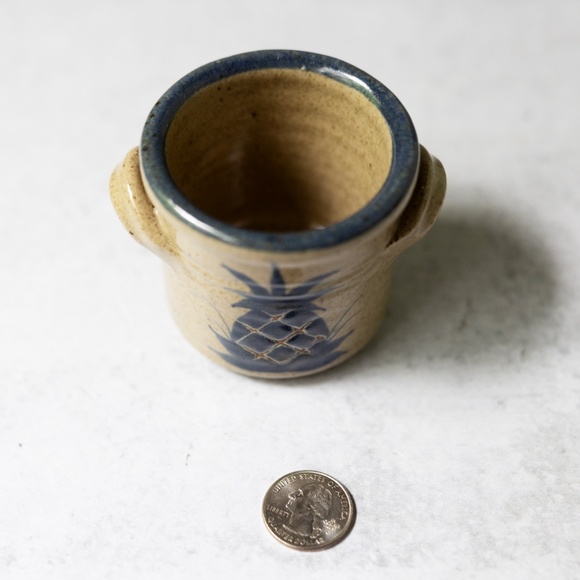 Mahon Pottery vintage blue tan country pineapple mini small crock - Picture 2 of 7